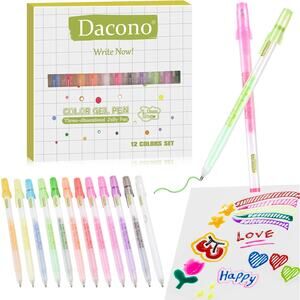Dacono 3D Jelly Gel Ink Pens, 12 Colored Gel Pen Set Ink Pens 1.0mm